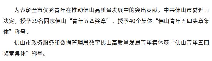 点赞！数字佛山高质量发展青年集体获“佛山青年五四奖章集体”称号